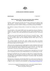 AUSTRALIAN HIGH COMMISSION, ISLAMABAD  MEDIA RELEASE 17 April 2013