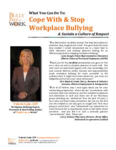 Valerie Cade Bio & Presentations Workplace Bullying