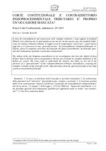 Uso del Territorio: urbanistica, ambiente e paesaggio CORTE COSTITUZIONALE E CONTRADDITTORIO ENDOPROCEDIMENTALE TRIBUTARIO: E’ PROPRIO UN’OCCASIONE MANCATA?