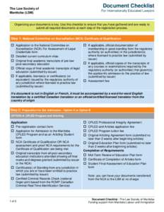 Document Checklist  The Law Society of Manitoba (LSM)  For Internationally Educated Lawyers