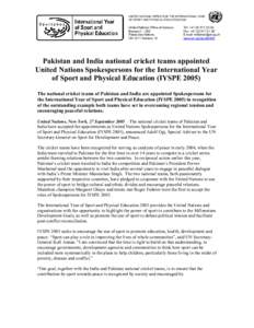 Microsoft Word - PRESS RELEASE INDIA-PAK CRICKET TEAMS IYSPE.doc
