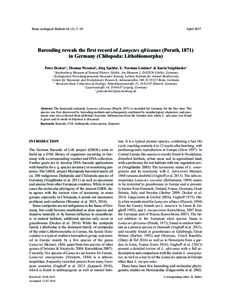 Bonn zoological Bulletin 66 (1): 3–10  April 2017 Barcoding reveals the first record of Lamyctes africanus (Porath, 1871) in Germany (Chilopoda: Lithobiomorpha)