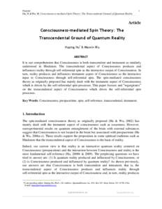 Preprint  1 Hu, H &Wu, M. Consciousness-mediated Spin Theory: The Transcendental Ground of Quantum Reality