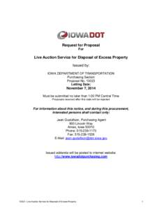 Request for Proposal For Live Auction Service for Disposal of Excess Property Issued by: IOWA DEPARTMENT OF TRANSPORTATION
