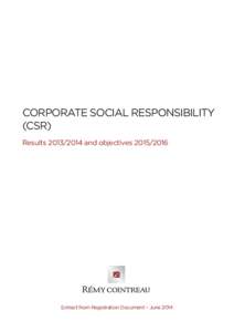 CORPORATE SOCIAL RESPONSIBILITY (CSR) Results[removed]and objectives[removed]Extract from Registration Document – June 2014