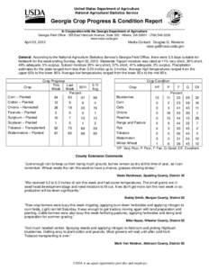 United States Department of Agriculture National Agricultural Statistics Service Georgia Crop Progress & Condition Report In Cooperation with the Georgia Department of Agriculture Georgia Field Office · 355 East Hancock