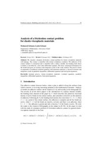 Nonlinear Analysis: Modelling and Control, 2012, Vol. 17, No. 1, 99–Analysis of a frictionless contact problem for elastic-viscoplastic materials