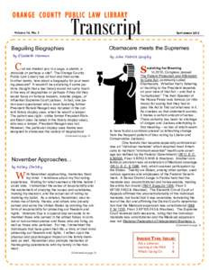 ORANGE COUNTY PUBLIC LAW LIBRARY Volume 16, No. 3 Transcript  SEPTEMBER 2012