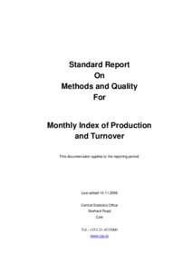 Standard Report On Methods and Quality For  Monthly Index of Production