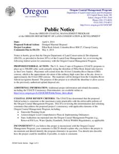 Oregon John A. Kitzhaber, MD, Governor Oregon Coastal Management Program Department of Land Conservation and Development 635 Capitol Street, Suite 150