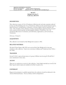 ARIZONA HISTORICAL SOCIETY 949 East Second Street Library/Archives Department Tucson, AZ[removed]1157 Fax: ([removed]removed]
