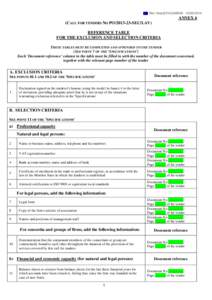 Ref. Ares[removed][removed]ANNEX 6 (CALL FOR TENDERS NO PO[removed]SEC/LAV) REFERENCE TABLE FOR THE EXCLUSION AND SELECTION CRITERIA