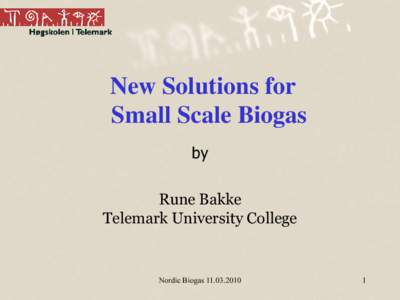 New Solutions for Small Scale Biogas by Rune Bakke Telemark University College