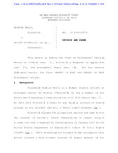 Case: 1:13-cv[removed]SAS-SKB Doc #: 23 Filed: [removed]Page: 1 of 13 PAGEID #: 370  UNITED STATES DISTRICT COURT SOUTHERN DISTRICT OF OHIO WESTERN DIVISION DEZMINE WELLS,