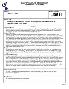 CALIFORNIA STATE SCIENCE FAIR 2014 PROJECT SUMMARY Name(s)  Camryn L. More