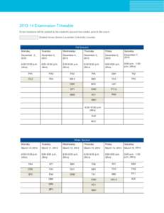 [removed]Examination Timetable Exam locations will be posted to the student’s account two weeks prior to the exam. Shaded boxes denote Laurentian University courses. Fall Session Monday,