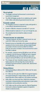 BUDGET  AT A GLANCE Fiscal outlook l