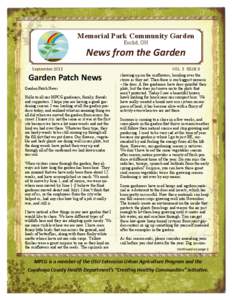 Memorial Park Community Garden Euclid, OH News from the Garden September 2013