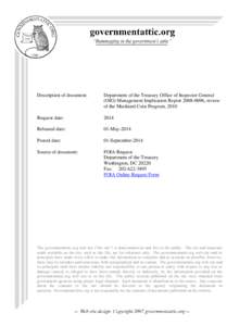 Description of document:  Department of the Treasury Office of Inspector General (OIG) Management Implication Report[removed], review of the Mutilated Coin Program, 2010