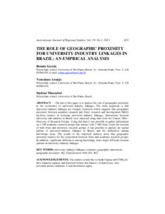 Australasian Journal of Regional Studies, Vol. 19, No.3, THE ROLE OF GEOGRAPHIC PROXIMITY FOR UNIVERSITY-INDUSTRY LINKAGES IN