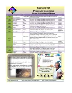 August 2014 Program Calendar Preble County District Library Branch Location  Date