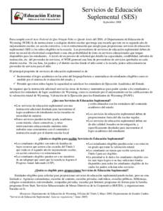 Educación Extras Públicado de Padre Educación Red Servicios de Educación Suplemental (SES) Septiembre 2008