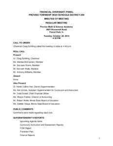 Financial Oversight Panel Proviso Township High Schools District 209, October 28, 2014, Minutes