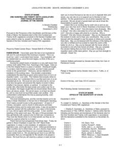 LEGISLATIVE RECORD - SENATE, WEDNESDAY, DECEMBER 5, 2012  STATE OF MAINE ONE HUNDRED AND TWENTY-SIXTH LEGISLATURE FIRST REGULAR SESSION JOURNAL OF THE SENATE