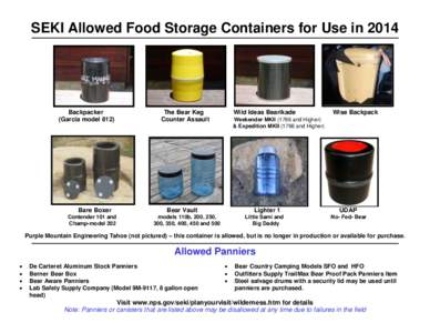 SEKI Allowed Food Storage Containers for Use in[removed]Backpacker (Garcia model[removed]Bare Boxer