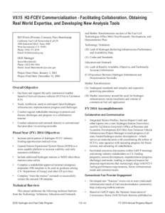 H2-FCEV Commercialization - Facilitating Collaboration, Obtaining Real World Expertise, and Developing New Analysis Tools  - DOE Hydrogen and Fuel Cells Program FY 2014 Annual Progress Report