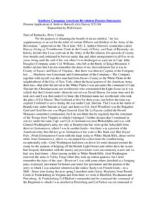 Southern Campaign American Revolution Pension Statements Pension Application of Andrew Harwell a/k/a Harvey S31104 Transcribed by Will Graves State of Kentucky, Perry County For the purpose of obtaining the benefit of an