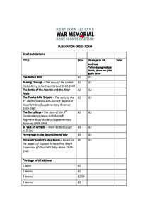 NORTHERN IRELAND  WAR MEMORIAL HOME FRONT EXHIBITION PUBLICATION	ORDER	FORM