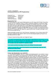 Verein PPP Schweiz – Interpellation Bundessubventionen an PPP-Projekte Dritter  Eingereicht von