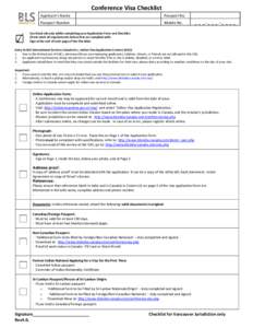 Conference Visa Checklist Appli a t s Na e Passport No.  Passport Number