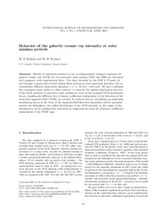 INTERNATIONAL JOURNAL OF GEOMAGNETISM AND AERONOMY VOL. 4, NO. 1, PAGES 83–90, APRIL 2003 Behavior of the galactic cosmic ray intensity at solar minima periods M. S. Kalinin and M. B. Krainev