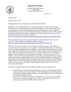 Department of Energy Bonneville Power Administration P.O. Box 3621 Portland, Oregon[removed]POWER SERVICES