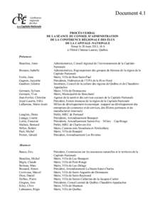 Document 4.1  PROCÈS-VERBAL DE LA SÉANCE DU CONSEIL D’ADMINISTRATION DE LA CONFÉRENCE RÉGIONALE DES ÉLUS DE LA CAPITALE–NATIONALE