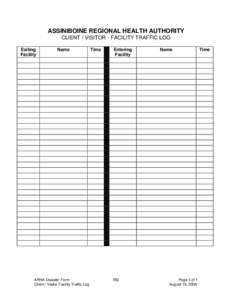 ASSINIBOINE REGIONAL HEALTH AUTHORITY CLIENT / VISITOR - FACILITY TRAFFIC LOG Exiting Facility  Name