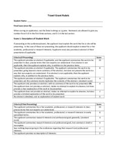 Travel Grant Rubric Student Name: ________________________________________________________________________ Final Score (max 35): ___________________________________________________________________ When scoring an applica