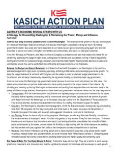    AMERICA’S ECONOMIC REVIVAL STARTS WITH US A Strategy for Dismantling Washington & Reclaiming Our Power, Money and Influence Fact Sheet