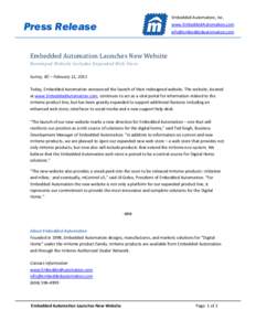 Embedded Automation, Inc.  Press Release www.EmbeddedAutomation.com [removed]