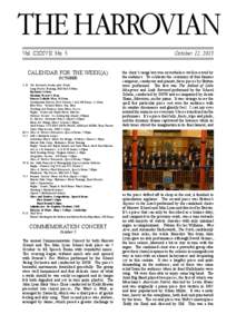 THE HARROVIAN Vol. CXXVII No. 5 CALENDAR FOR THE WEEK(A)