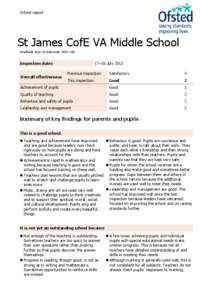 School report  St James CofE VA Middle School Vinefields, Bury St Edmunds, IP33 1YB  Inspection dates