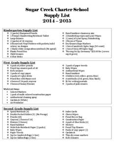 Sugar Creek Charter School Supply List 2014 – 2015 Kindergarten Supply List  