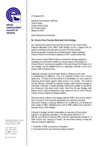 27 October 2010 Assistant Commissioner Jeff Pope Victoria Police Victoria Police Centre 637 Flinders street Melbourne 3005