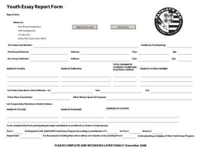 Youth Essay Report Form Report Date: Return to: Ron (Rusko) Rusakiewicz  Submit as E-mail