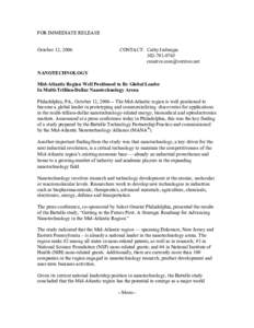 FOR IMMEDIATE RELEASE October 12, 2006 CONTACT: Cathy Imburgia[removed]removed]