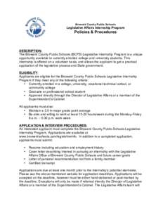 Broward County Public Schools  Legislative Affairs Internship Program Policies & Procedures