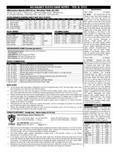 MILWAUKEE BUCKS GAME NOTES – FEB. 9, 9, 2015 Recent Games Milwaukee Bucks[removed]vs. Brooklyn Nets[removed])