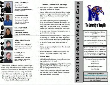 Head Coach University of Memphis General Information:  All camps